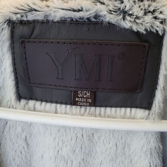 YMI Women's S Faux Leather Jacket With Faux Fur Lining and Removable Knit Hood - Picture 11 of 11